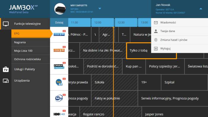 Jambox Panel - menu hasła